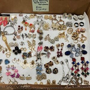 Elegant Vintage Estate Gold and Silver Clip and Pieced Earrings 90 piece Set
